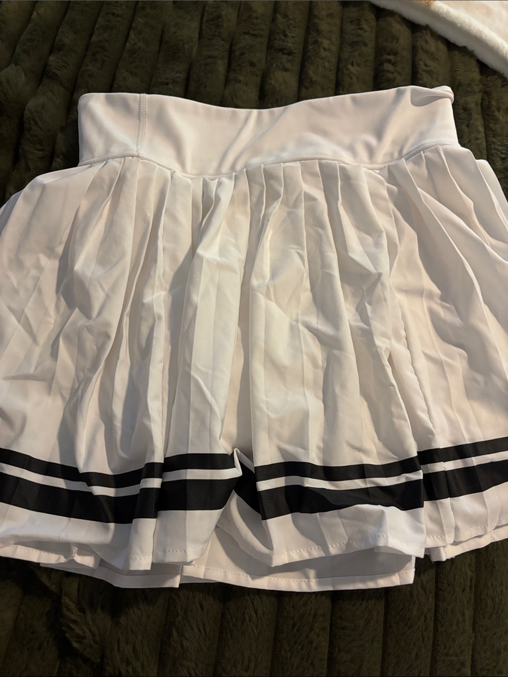 White Pleated Tennis Skirt with Black Stripe Trim